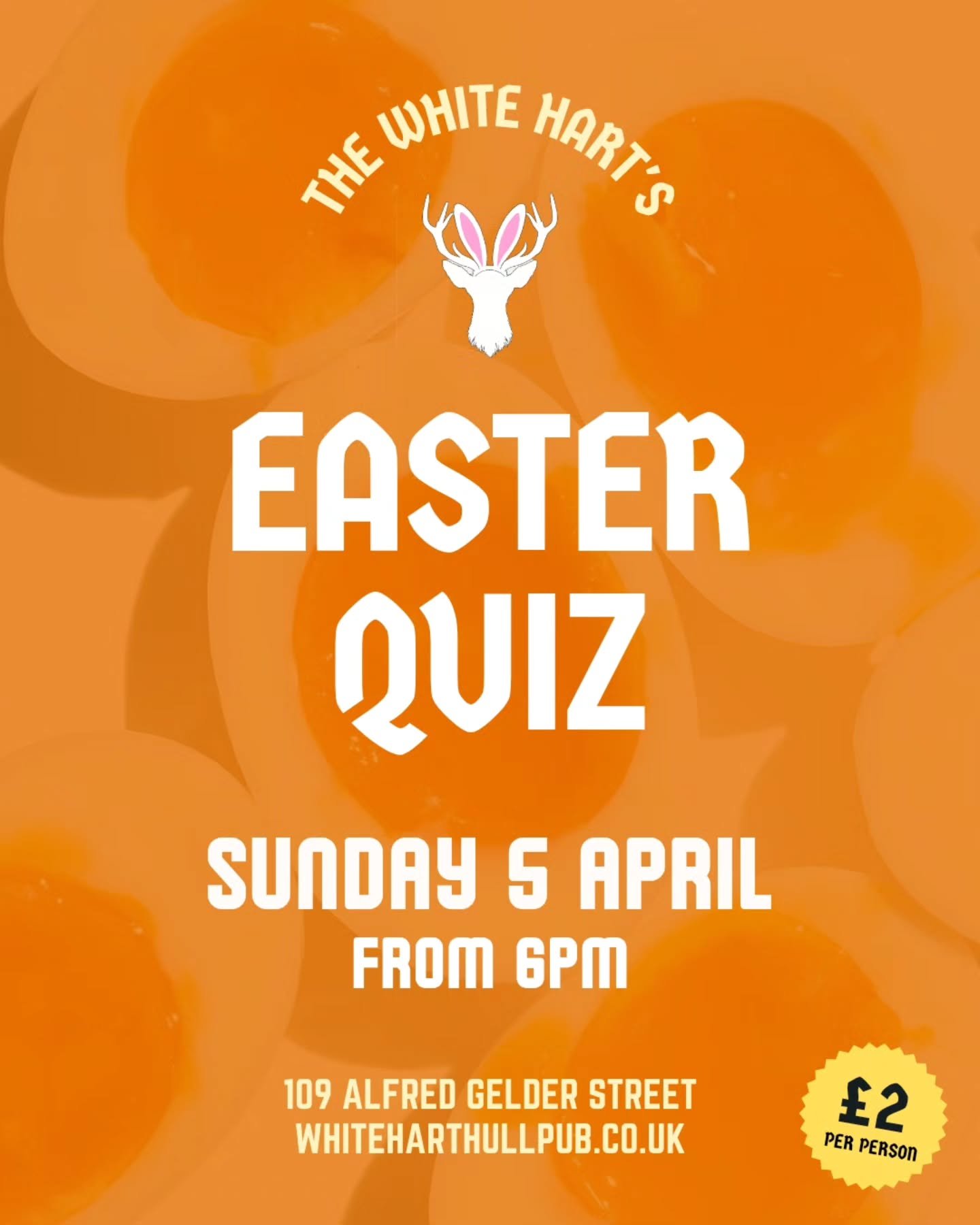 🥚 ANOTHER QUIZ HAPPENING THIS EASTER SUNDAY 🥚 crack open a few cold ones and yolk around with us for a fun themed quiz and some extra special Easter prizes! 

Book your table at whiteharthullpub.co.uk