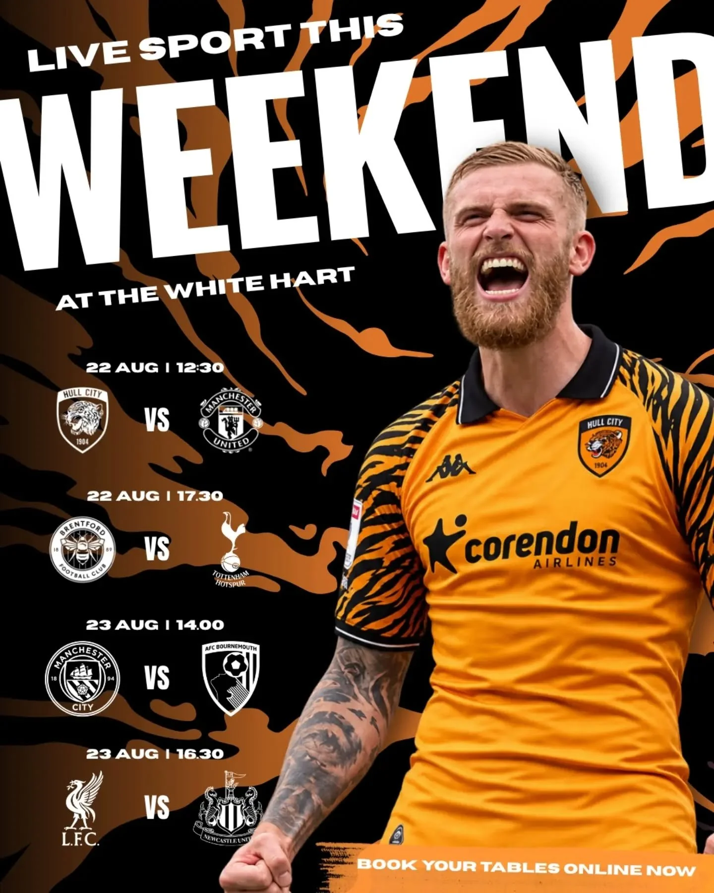 PREMIER LEAGUE IS BACK starting this Saturday - we've got a massive weekend ahead so book your tables online now to secure the best spot in front of the (brand new 98") telly ⚽️