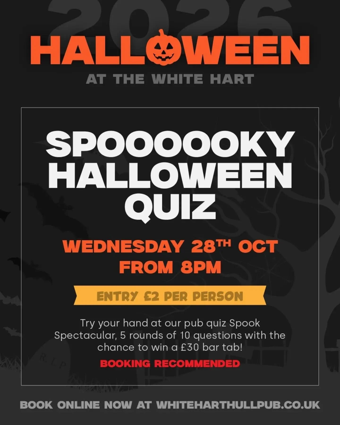 THIS WEDNESDAY it's our Spooooky Hallowen Quiz! This is sure to fill up so book your tables online now