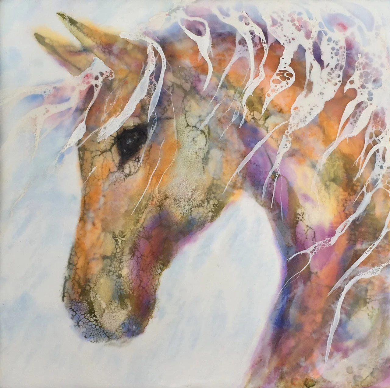 White Mane - Encaustic mixed media - 9"x12" Seattle, WA