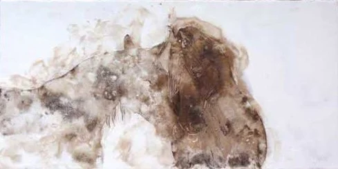 Steamy Relations - Oil Encaustic and Tar Paper 12" x 24" x 1"