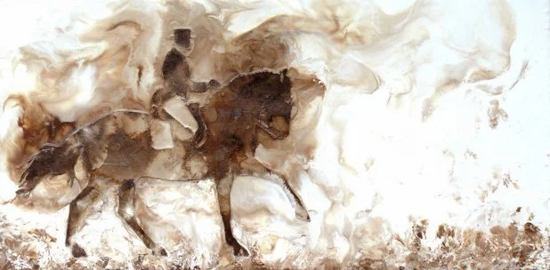 Dressage - Oil Encaustic and Tar Paper 12" x 24" x 1"