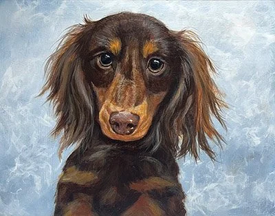 Long-Haired Dachshund - Acrylic Mixed Media Pet Portrait.