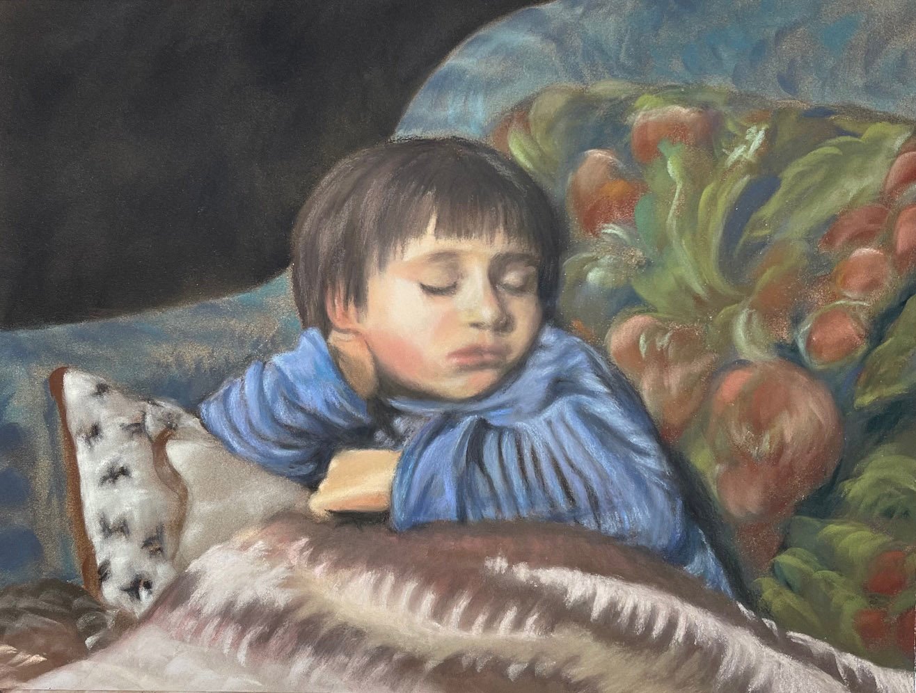 Little boy Jacob sleeping, pastel painting commission - 12x24