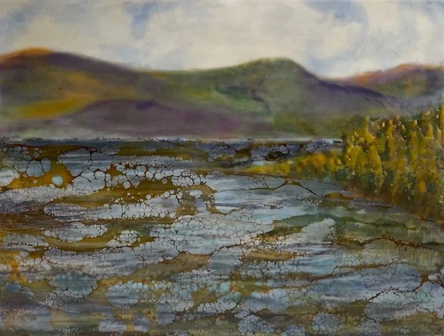 Mud Bay - Encaustic and mixed media 18x12 Olympia, WA