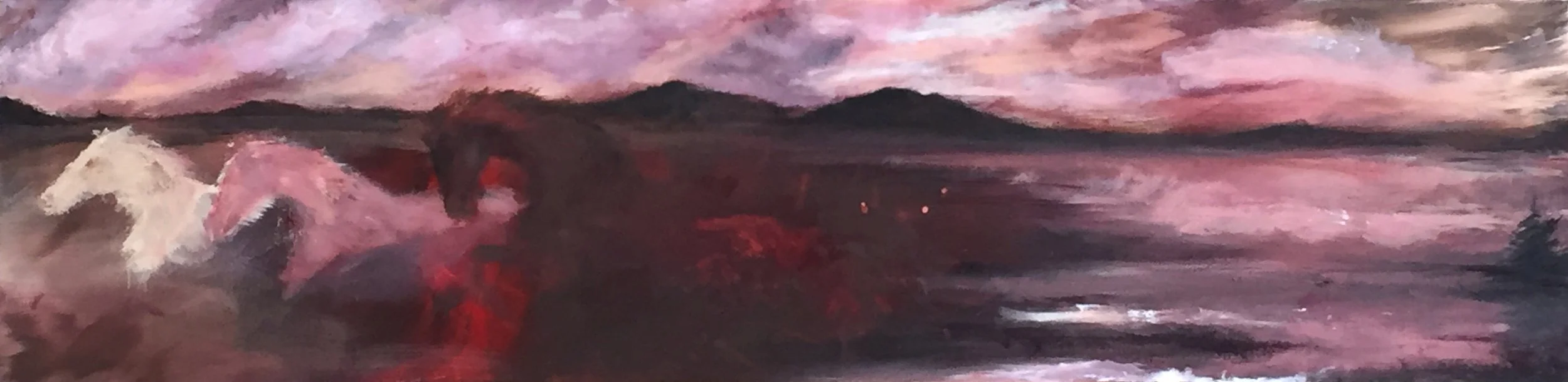 Evening Run - Acrylics painted with opposite hand on canvas. 12" x 32" x 2". Seattle, WA