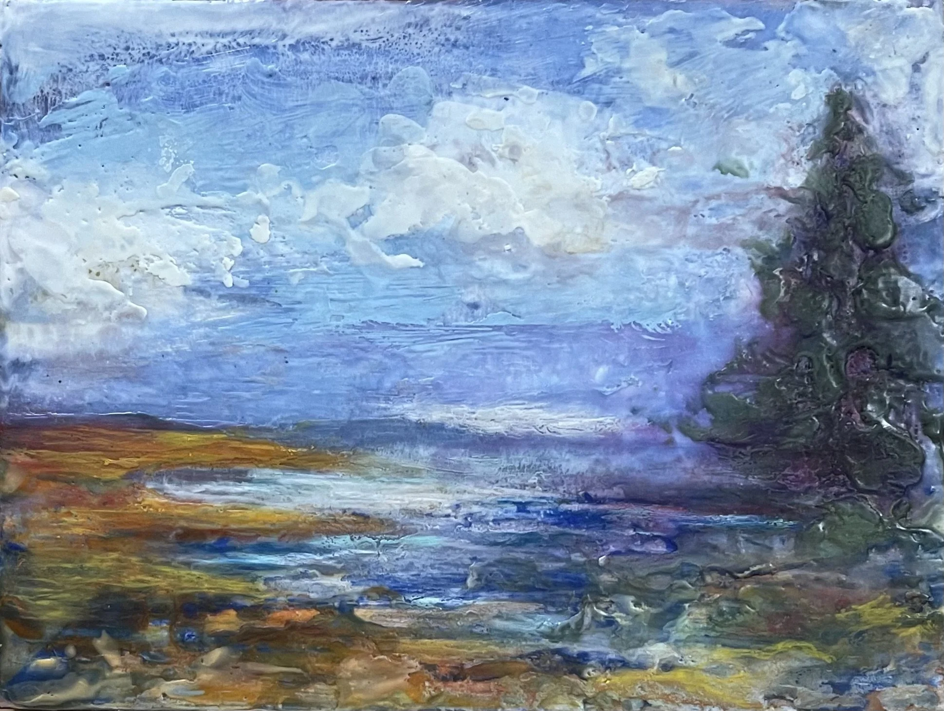 Water's Edge - Encaustic and Mixed Media on Cradled Panel - 9” x 12” x 1.5” - Tumwater - WA