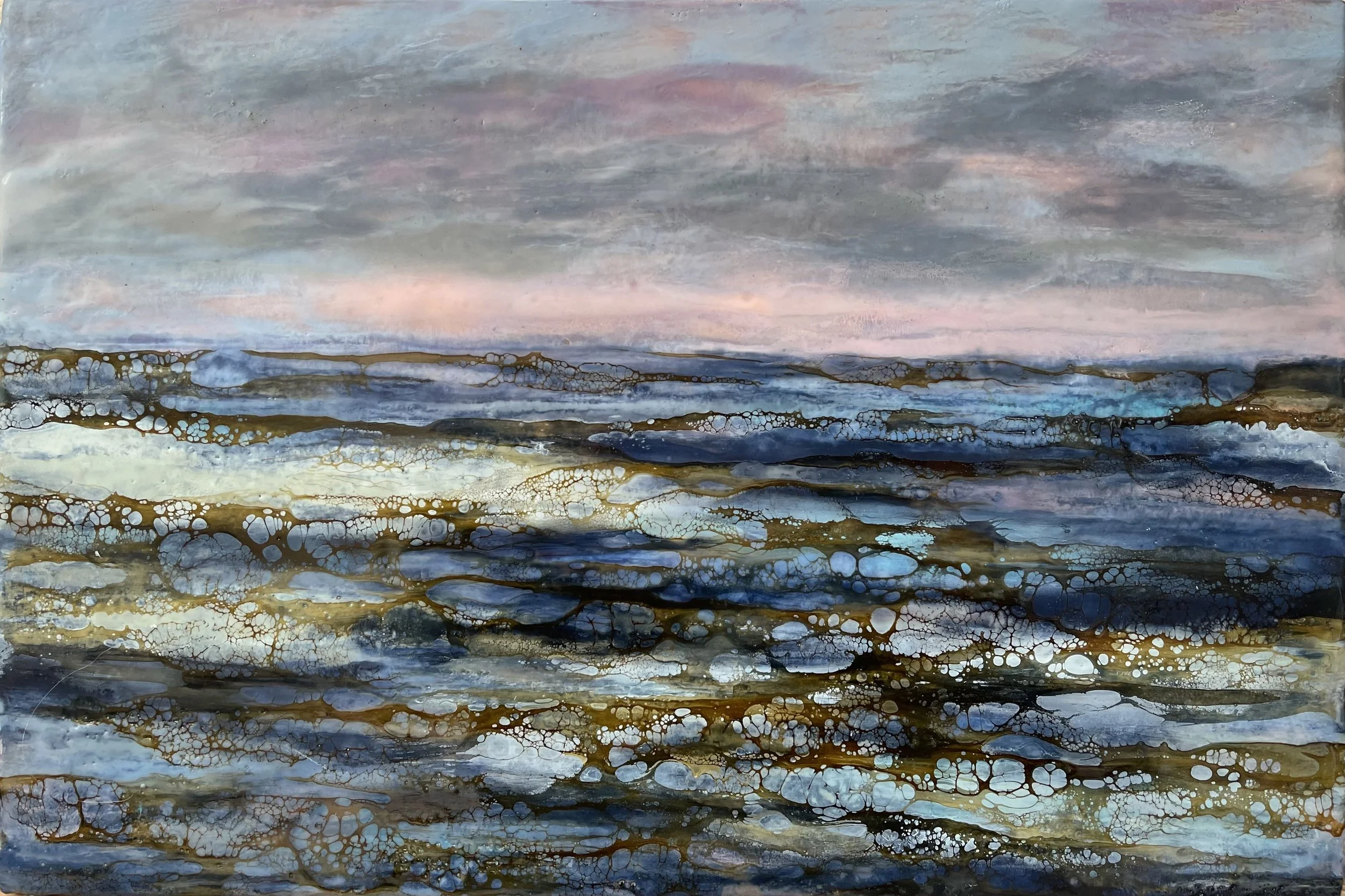 Quiet Seas II - Encaustic mixed media on cradled panel - 12" x 18" x 1.5" - Olympia, WA