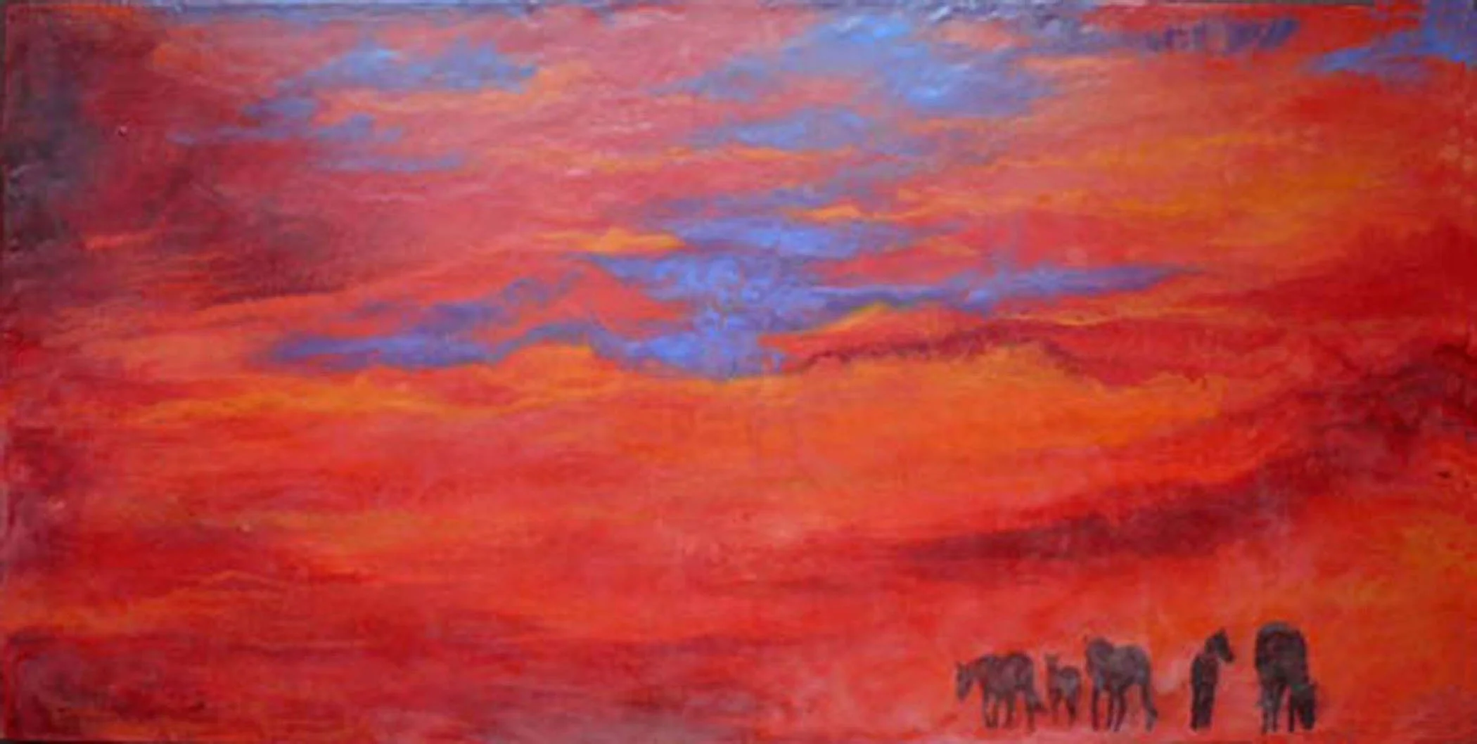 Into the Sunset - Oil Encaustic and Japanese Rice tissue on cradled panel 24" x 48" x 2" Vancouver, BC
