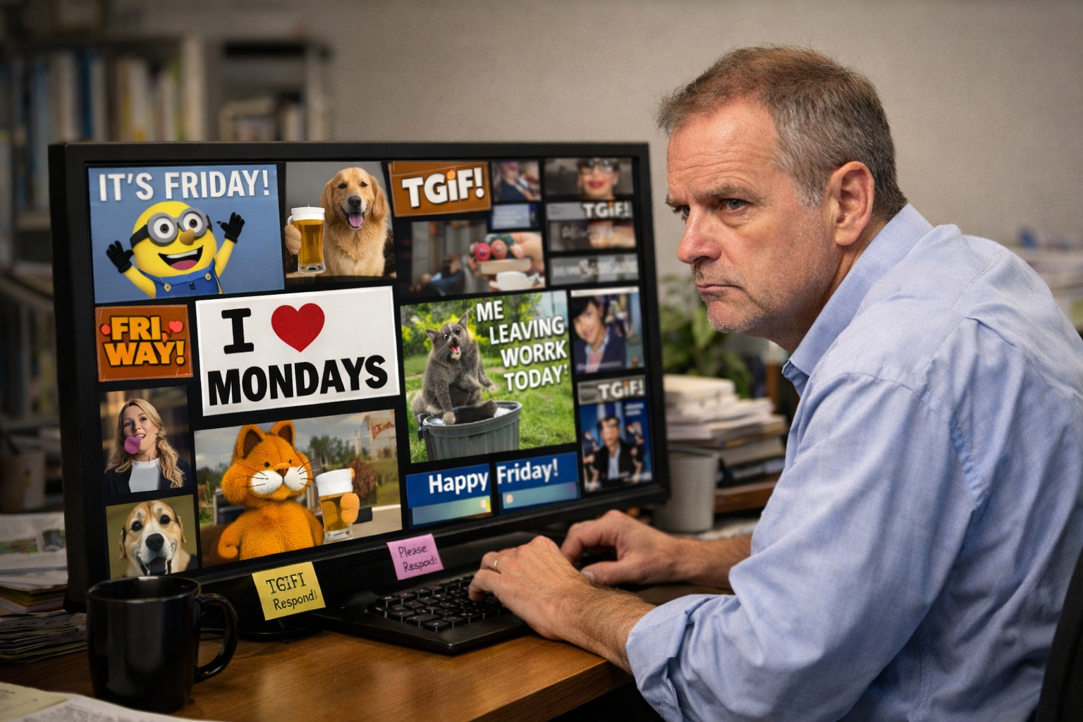 Middle-Aged Man Posts 40 TGIF Memes On Teams To Confirm Coworkers Still Occupy Physical Reality