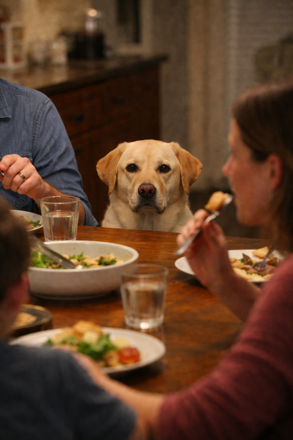 Local Dog Wins Family Staring Contest at Dinner
