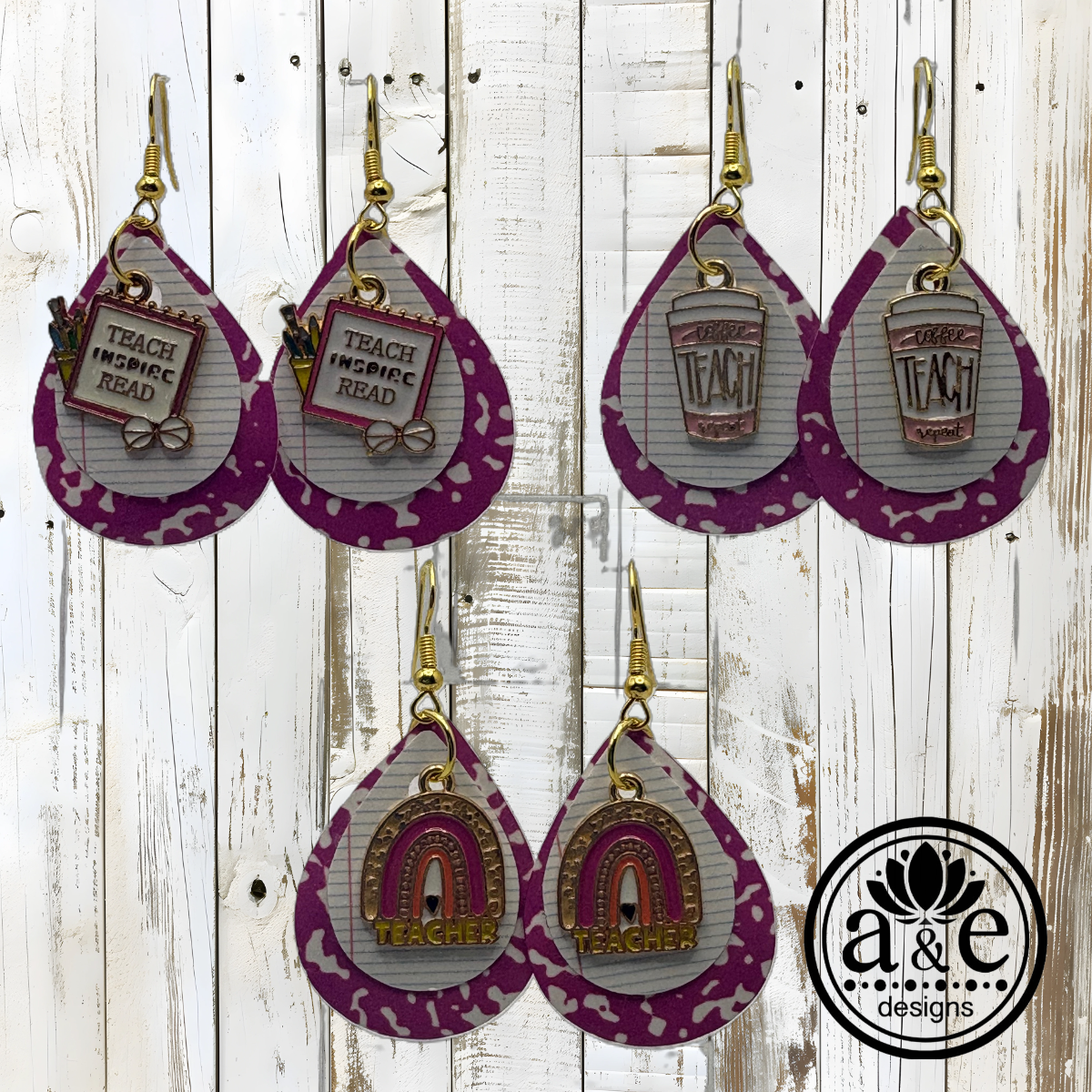 School Days Notebook & Pink Composition Book Faux Leather Earrings with Charm