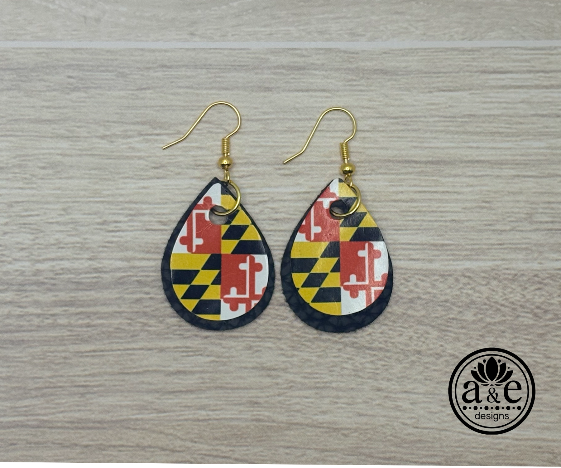Maryland Flag Statement Faux Leather Earrings