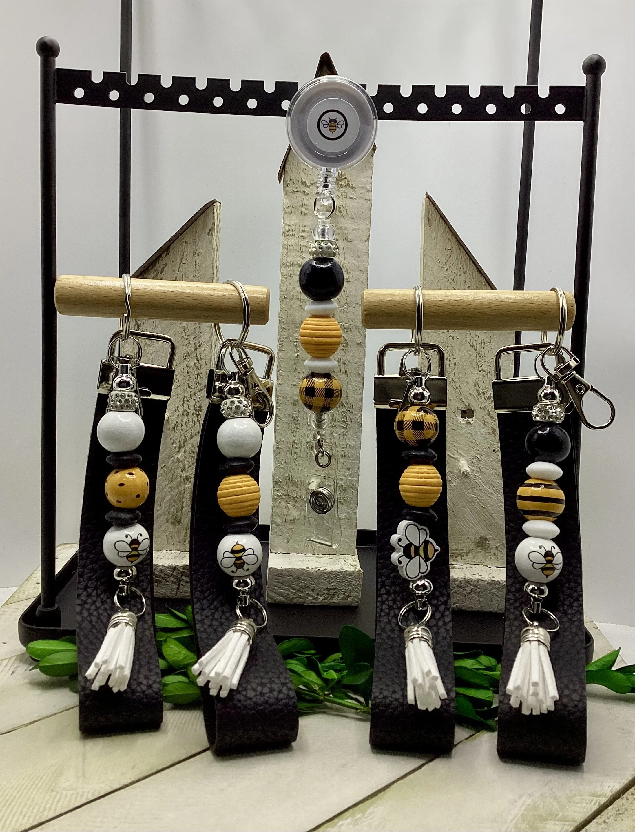 Just Bee Yourself Faux Leather Wristlet with Beaded Accent