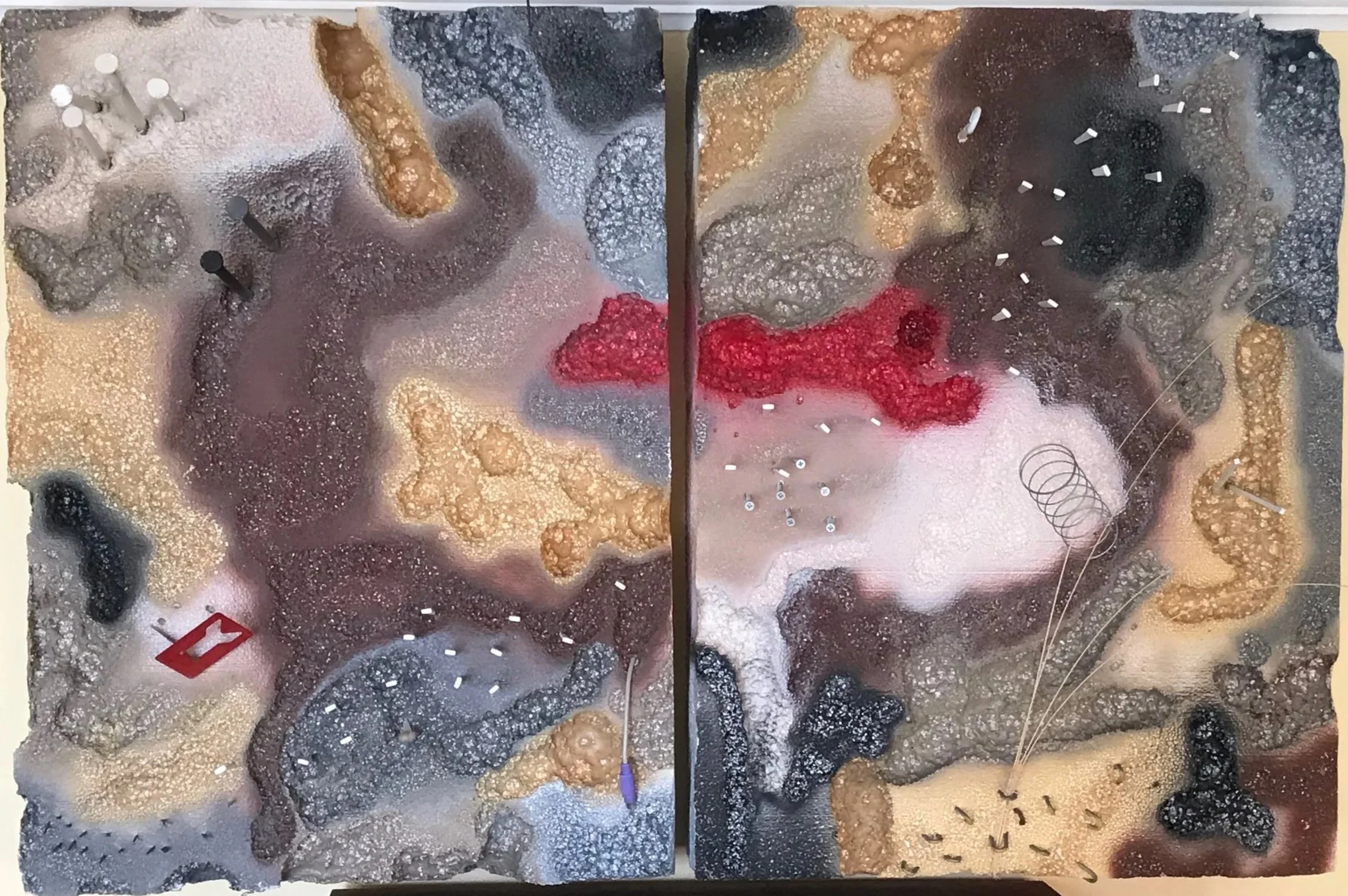 FINAL (diptych) - styrofoam, spray paint and hardware, 2014 (48" x 30" x 6")