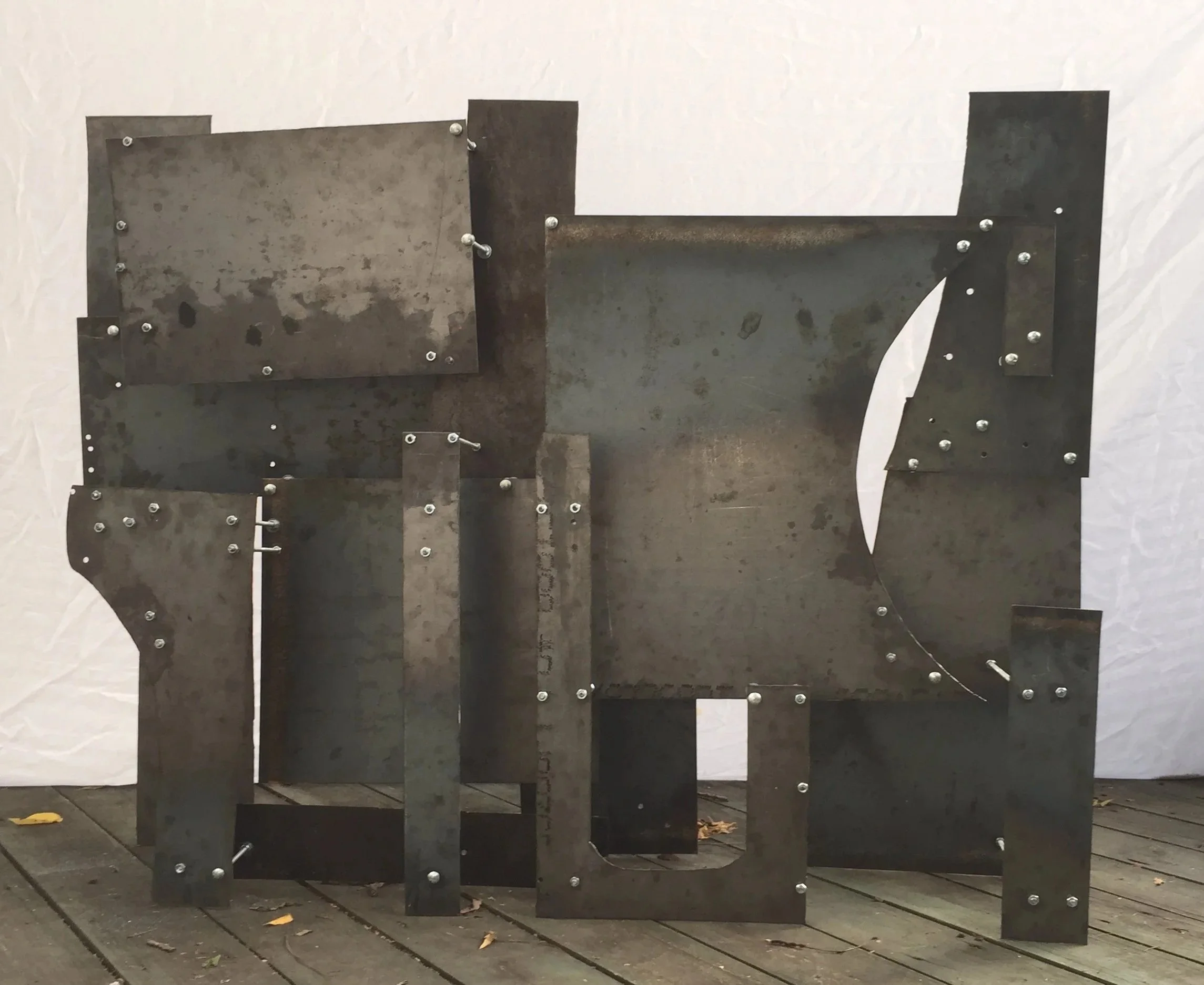 TEXTURE 1, rusted steel, galvanized bolts, 2015 (52" x 36" x 8")