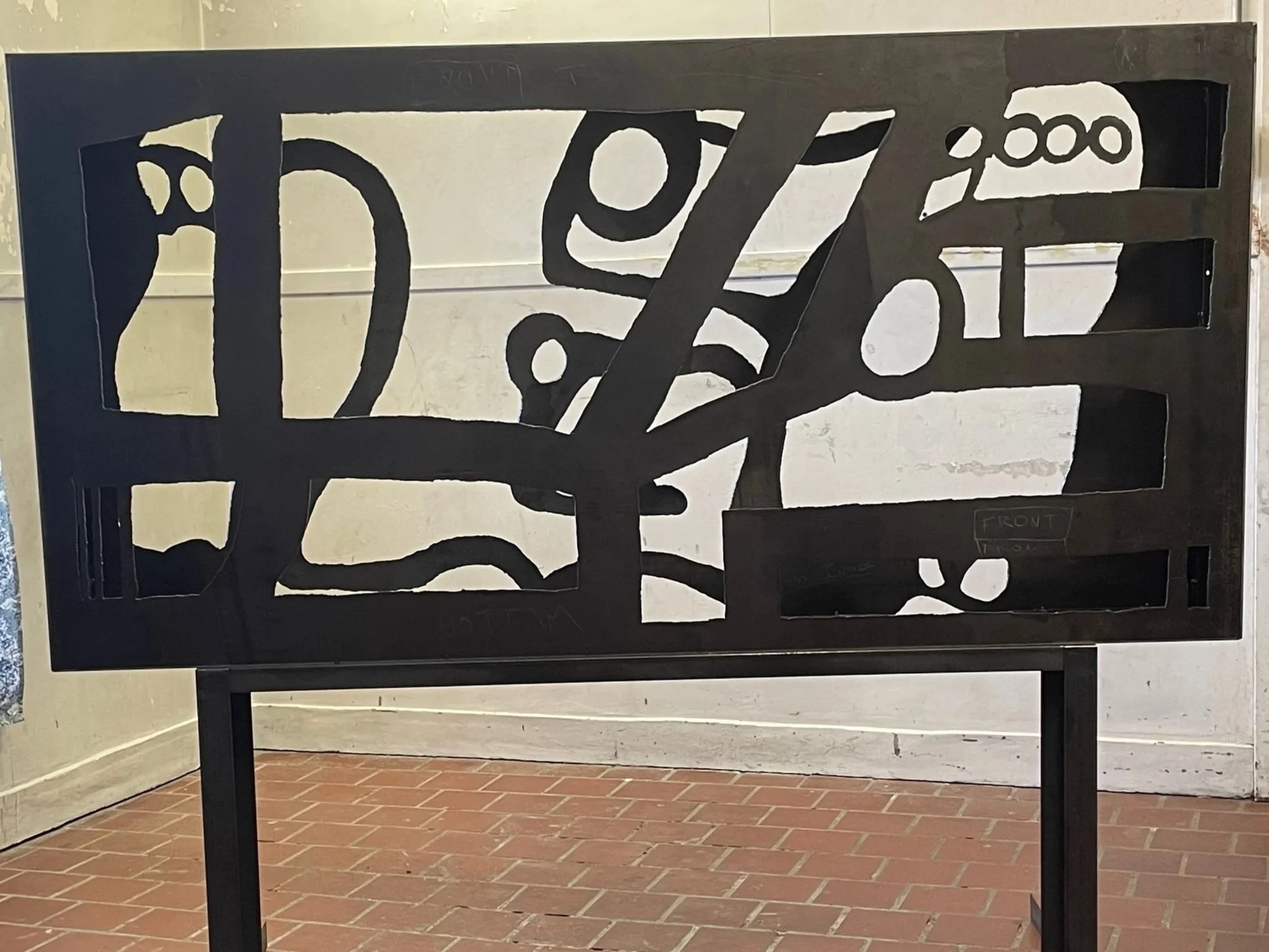 TAFONI, rusted steel on stand, 2022, (72"X36"X6" plus stand)