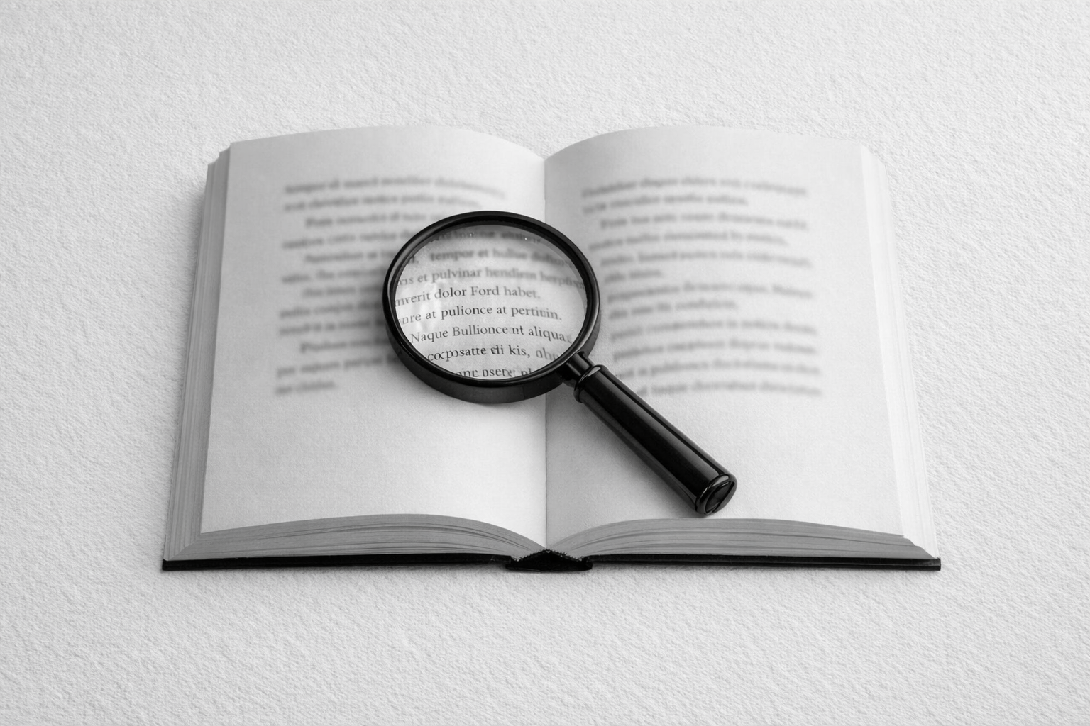 Libro abierto con lupa sobre el texto, imagen representativa de dificultades en la lectura.