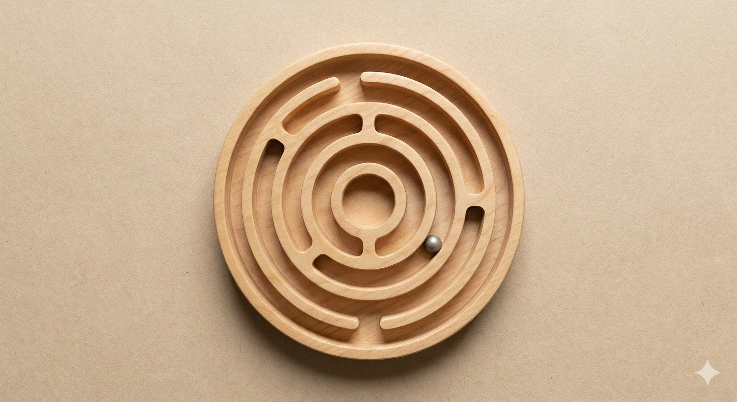 Metáfora visual del neurodesarrollo: laberinto de madera que representa la complejidad del procesamiento cerebral y la importancia de una evaluación especializada para entender el funcionamiento del niño.