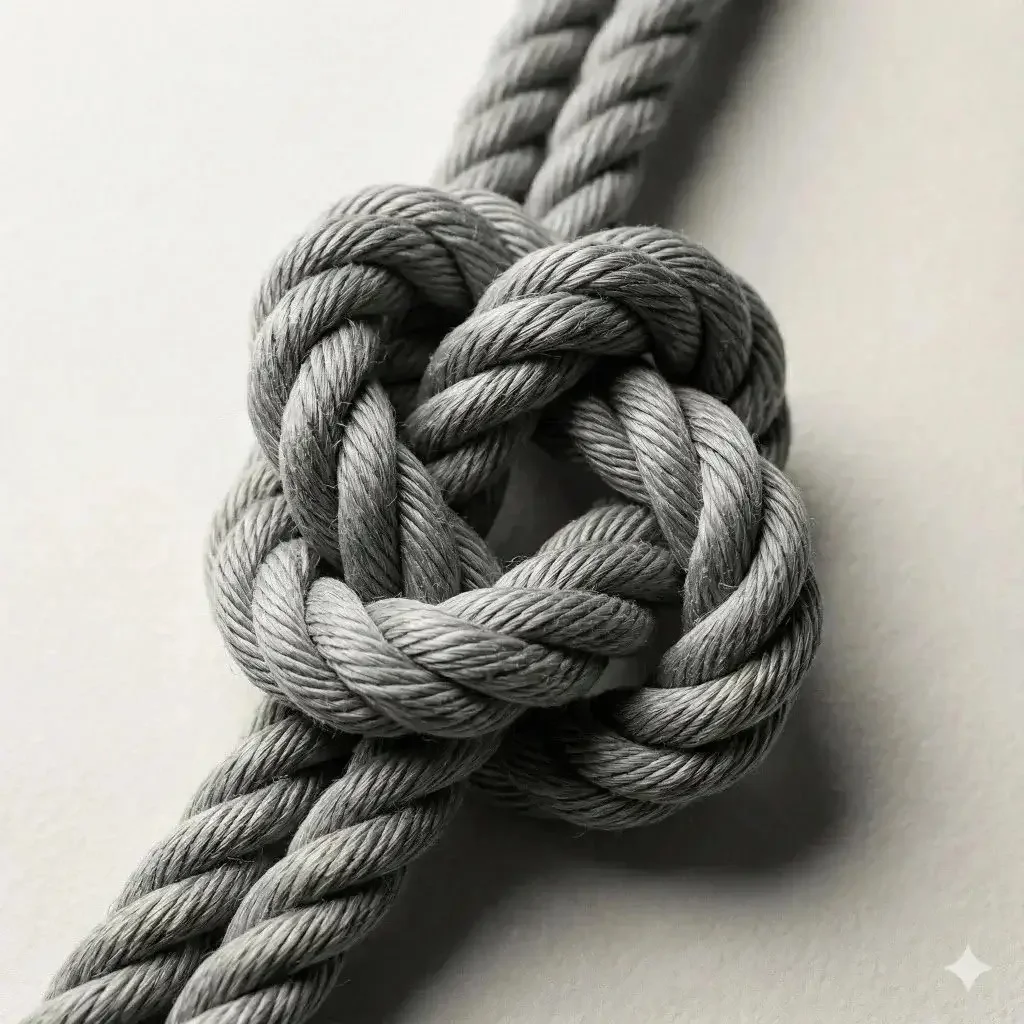 Metáfora que representa las dificultades de gestión emocional a través de nudo en una cuerda de cáñamo. Consulta de psicología infantil en Rubí (BCN).