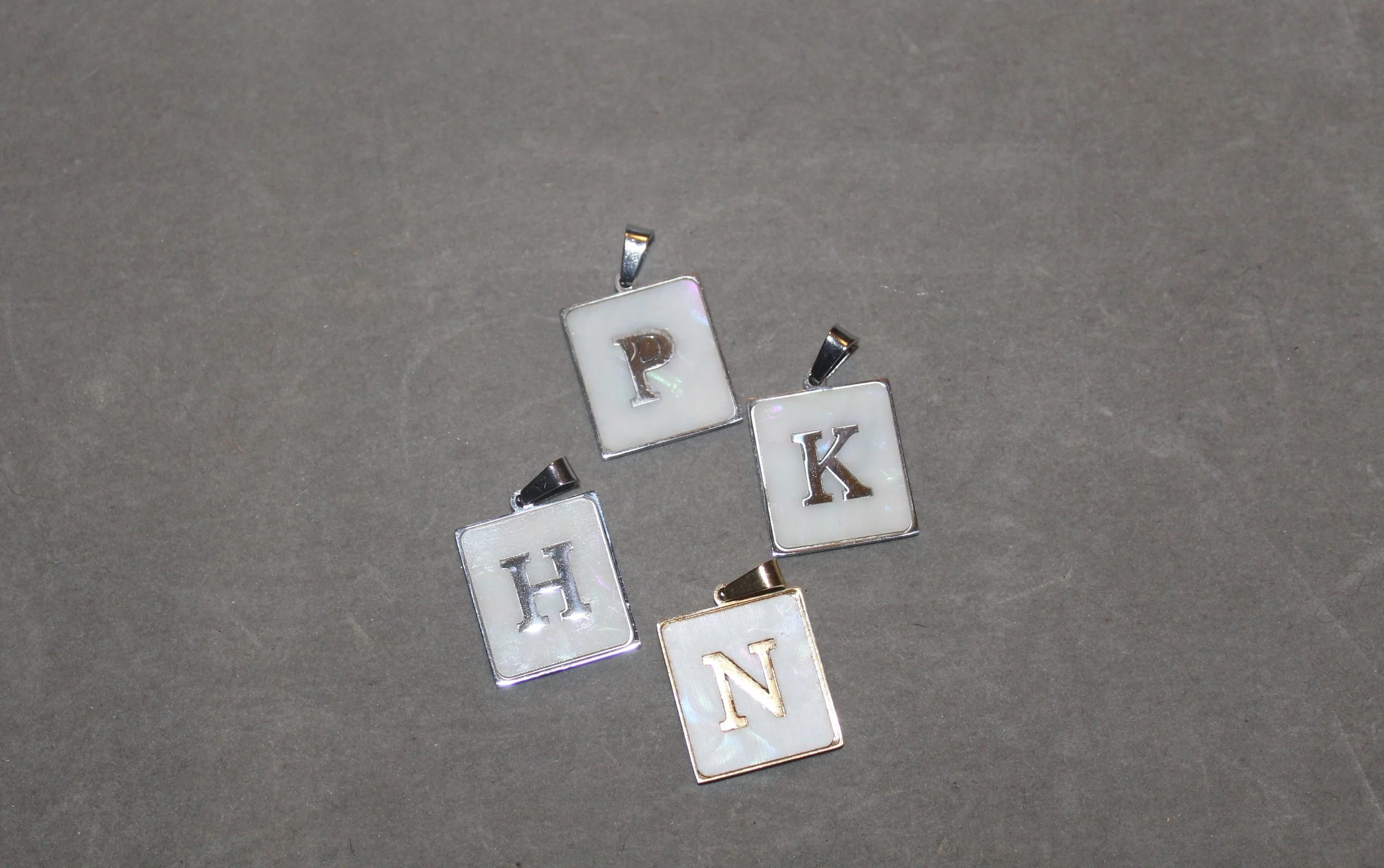 Marble Frame Letter Charms (Silver Plated)