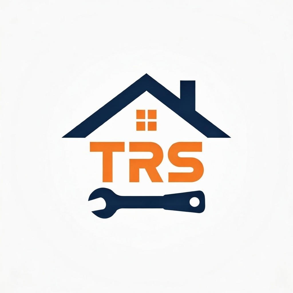Logo of a house with a roof and a chimney, the letters 'TRS' in orange, and a wrench below in black.