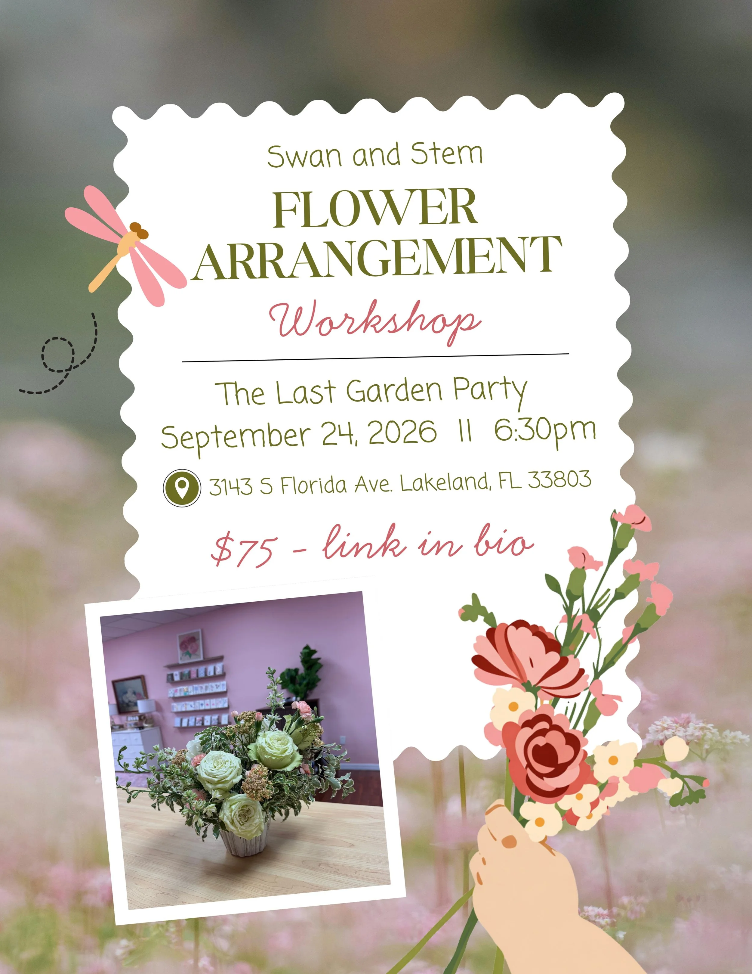 Come sip, snip, and arrange with us as we give summer one last little send-off 🌸✨ 

Sep 24 @ 6:30pm || $75 + ticket fees || only 12 seats!!