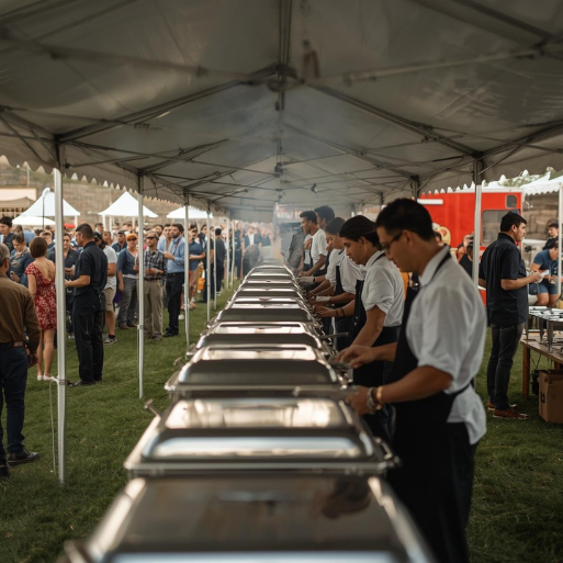 Barbecue catering team serving guests at a large community event in Southwest Florida.