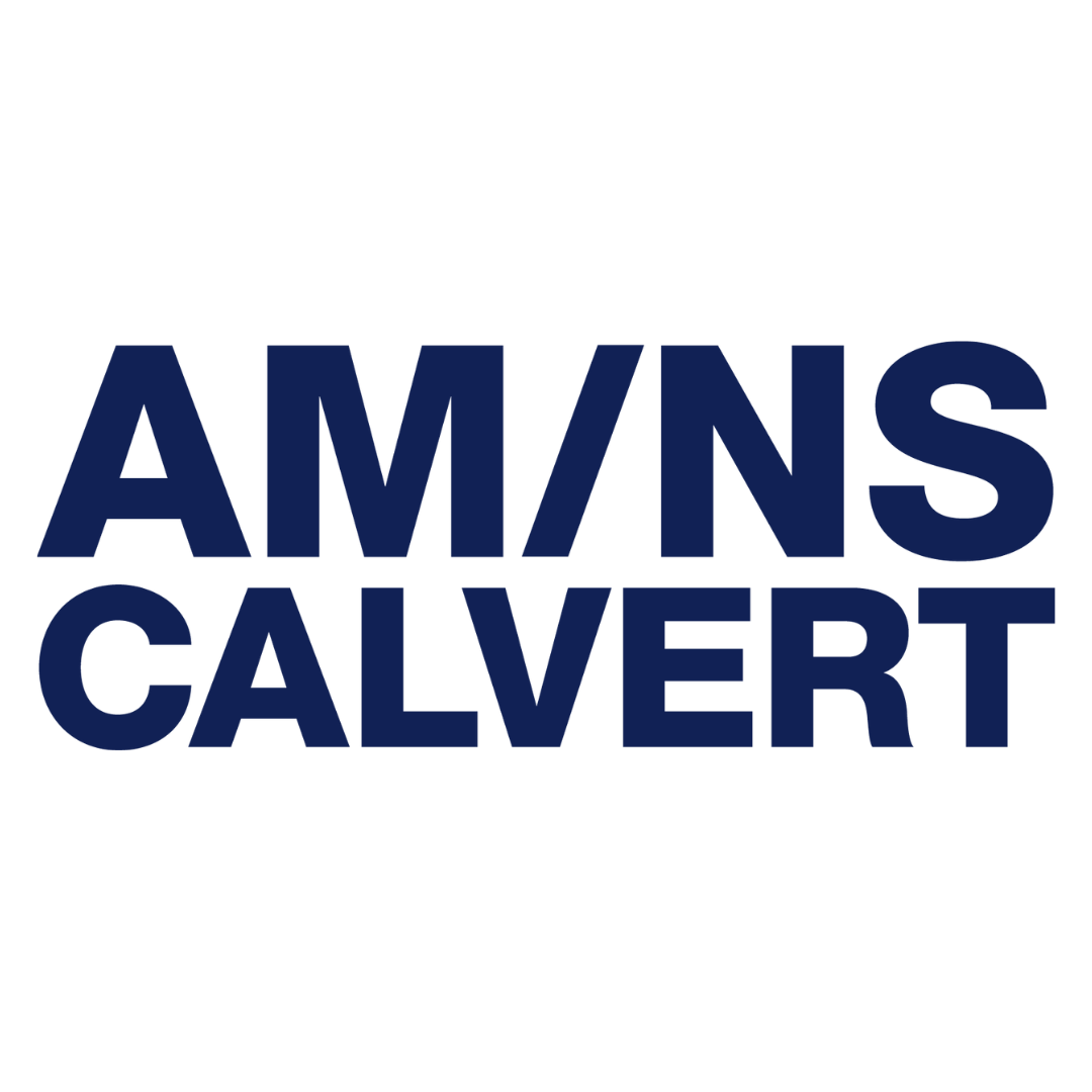 Logo of AM/NS Calvert in dark blue text on a white background.