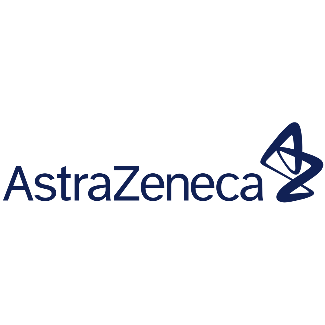 AstraZeneca logo with stylized geometric shape.