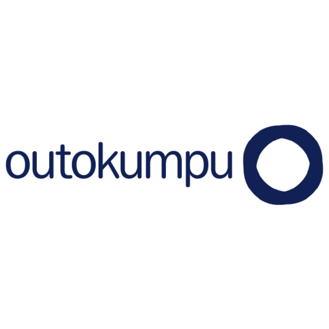 Outokumpu logo with text and circular design element in blue.