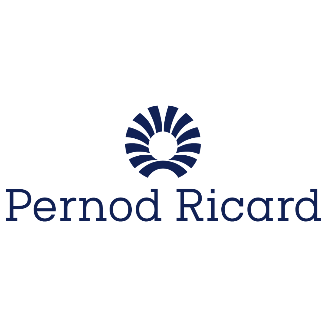 Pernod Ricard logo with a stylized circular emblem above the company name in blue.