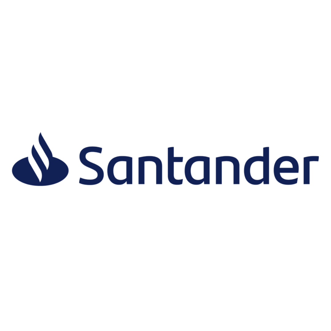Logo of Santander with stylized flame icon and brand name in blue text.