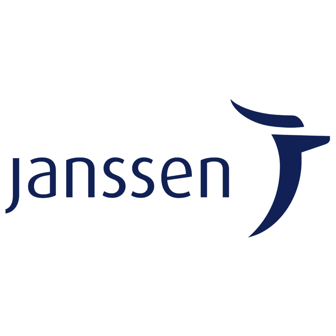 Janssen logo featuring stylized blue text and abstract design on the right.