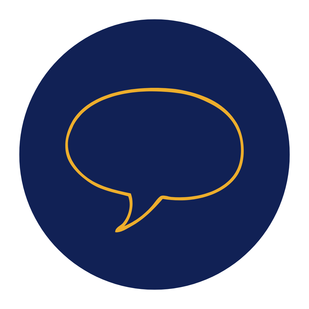 Blue circle with orange speech bubble icon