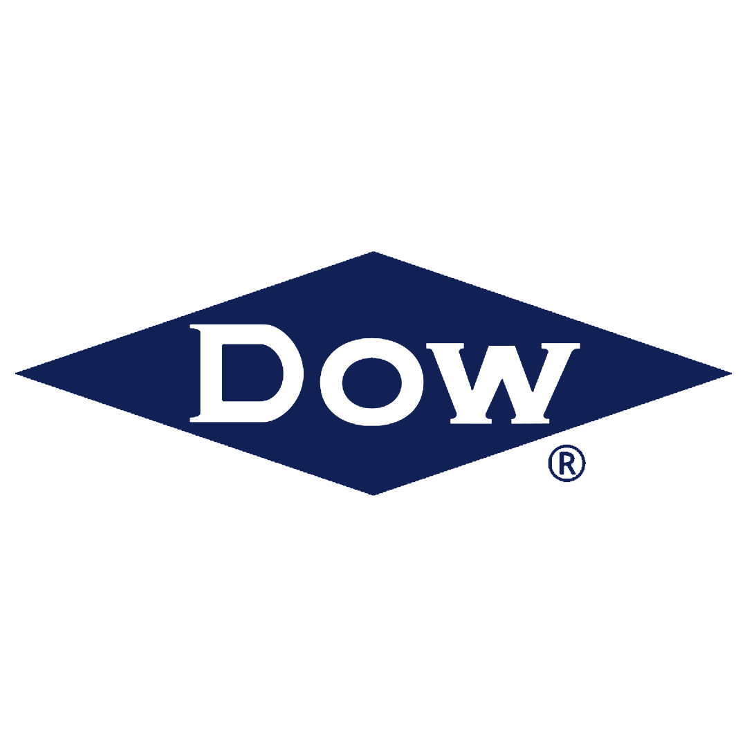 DOW logo in white with blue background