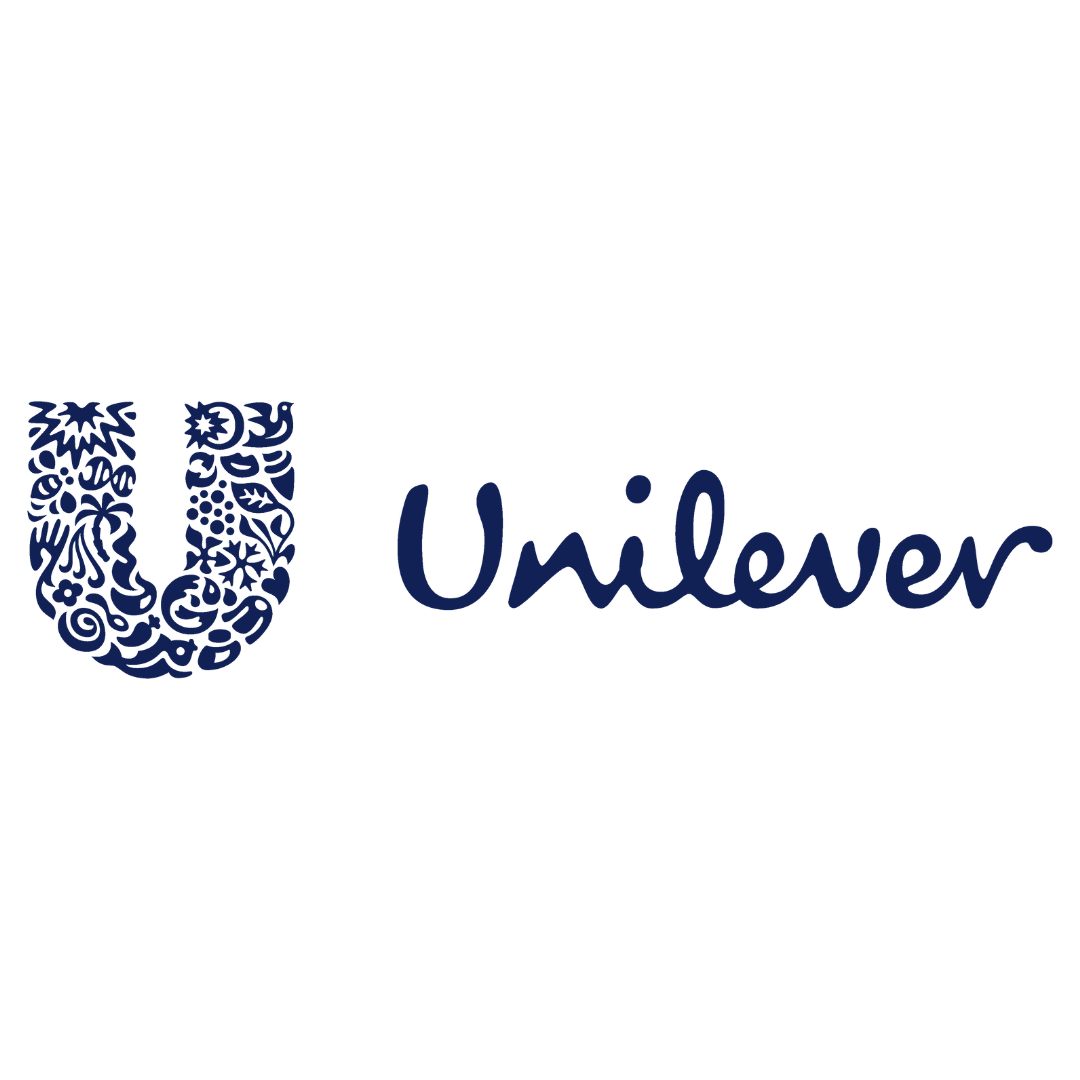 Unilever logo featuring a stylized "U" with diverse icons and the word "Unilever" in blue script.
