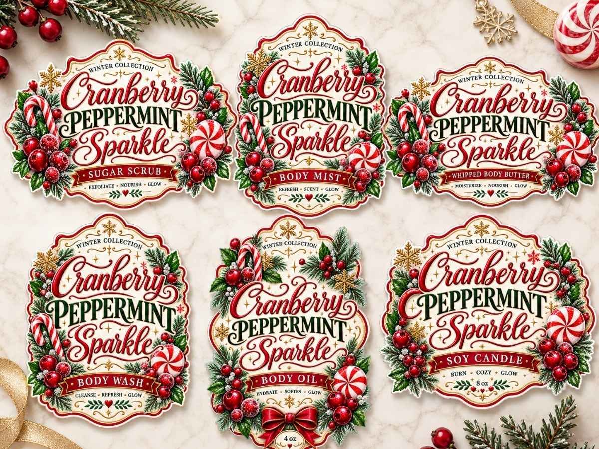 Cranberry Peppermint Sparkle  DIY Label Collection