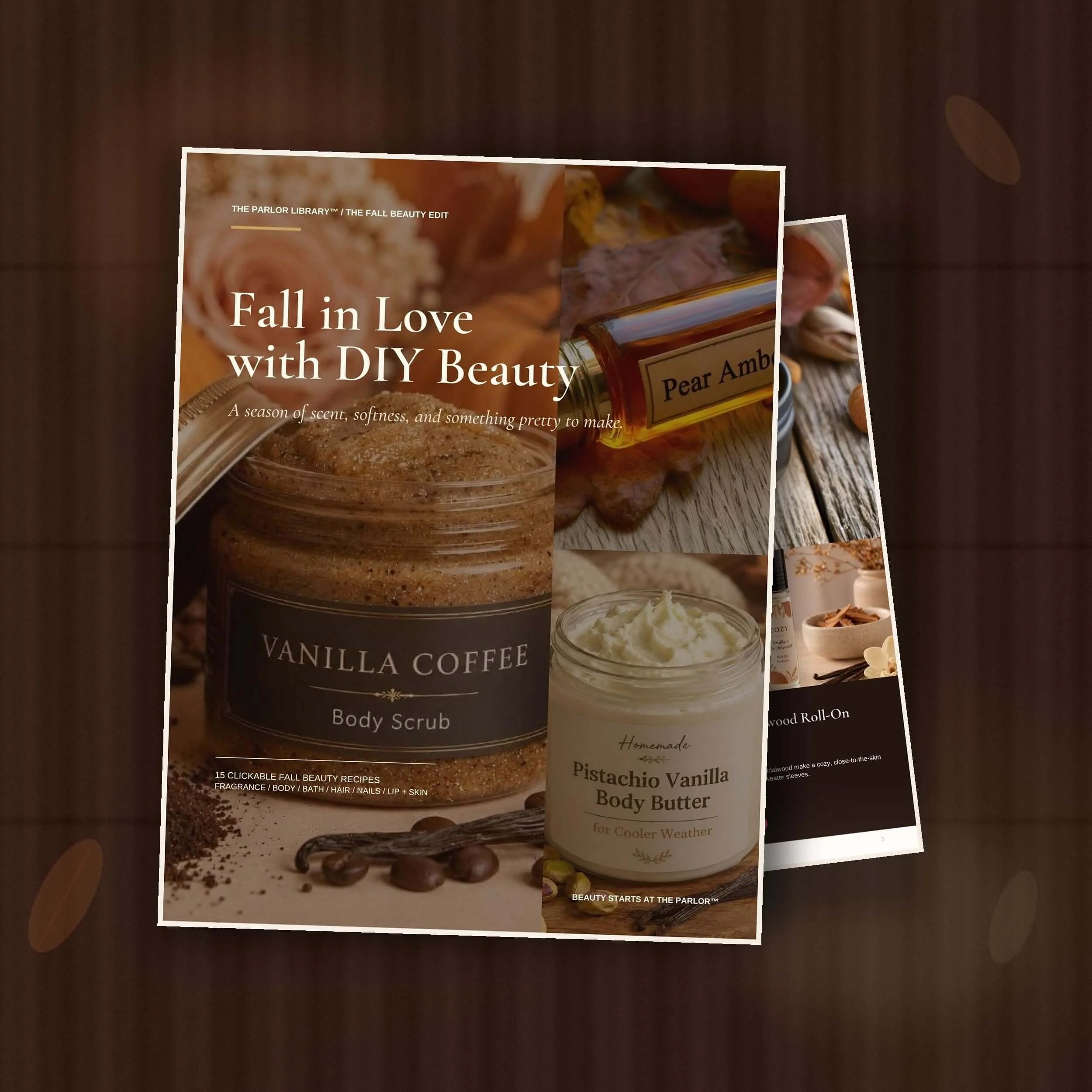 Promotional graphic for the Fall in Love with Autumn DIY Beauty Collection featuring printable labels for seasonal cosmetics and bath recipes.