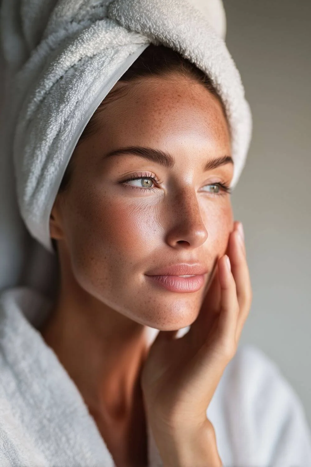 An educational-style image showing a close-up of layered translucent skin textures or a stylized digital 3D cross-section of skin cells forming a barrier — labeled cleanly. Muted blush and beige palette, luxury skincare visual tone.