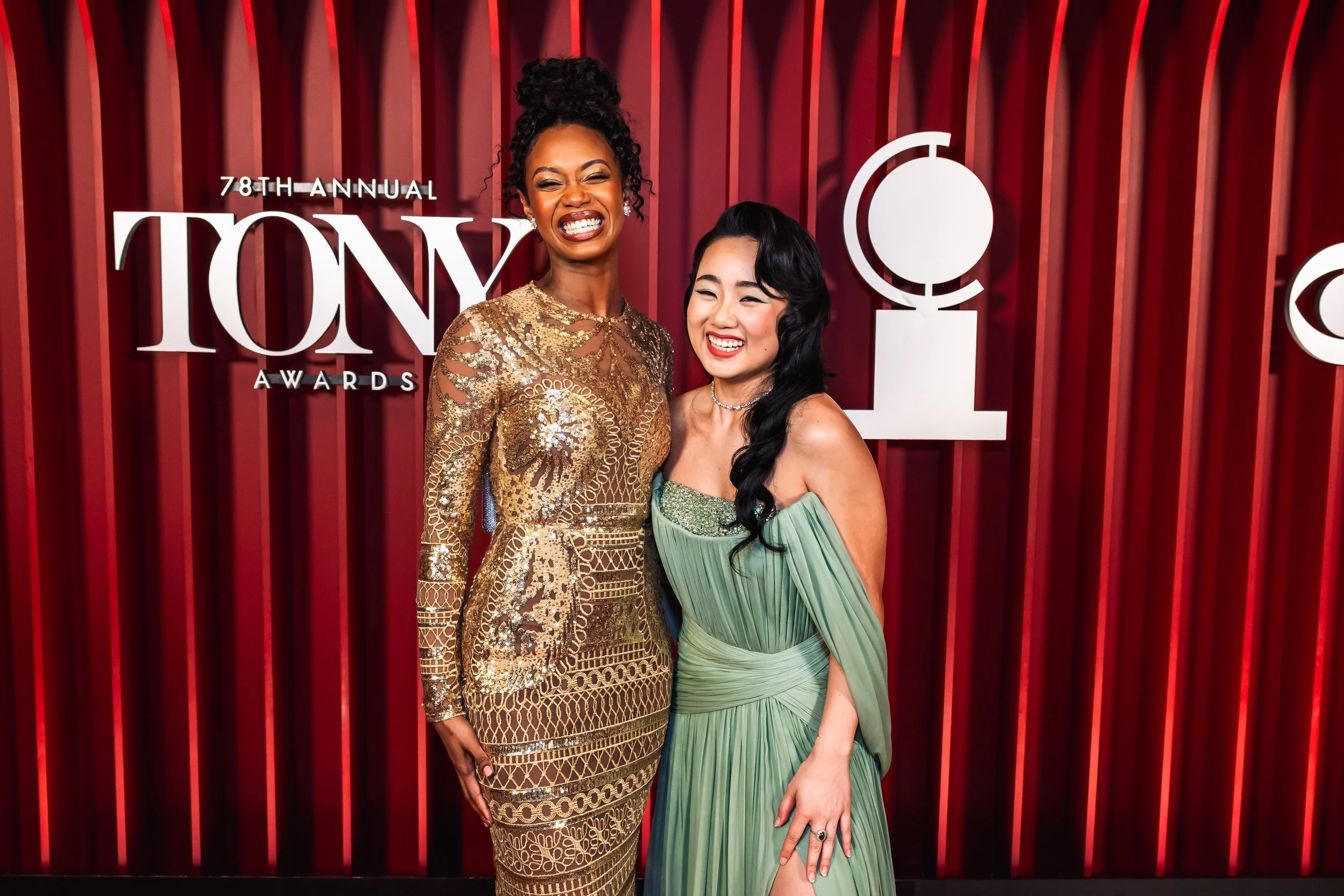 Joy Woods and Helen J Shen on the Tony Awards red carpet