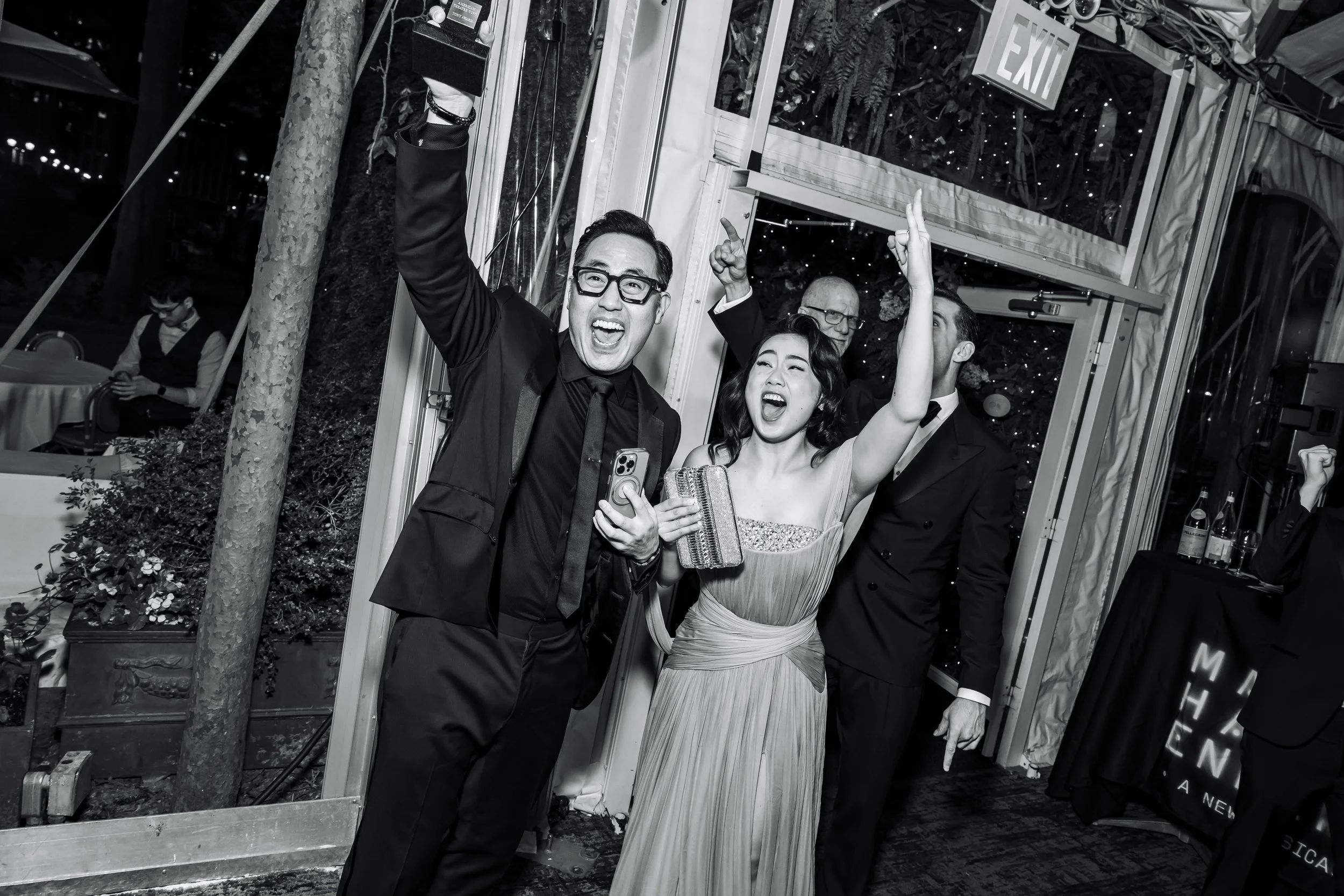 Marcus Choi and Helen J Shen with a Tony Award at the Maybe Happy Ending Tony Awards after party. 