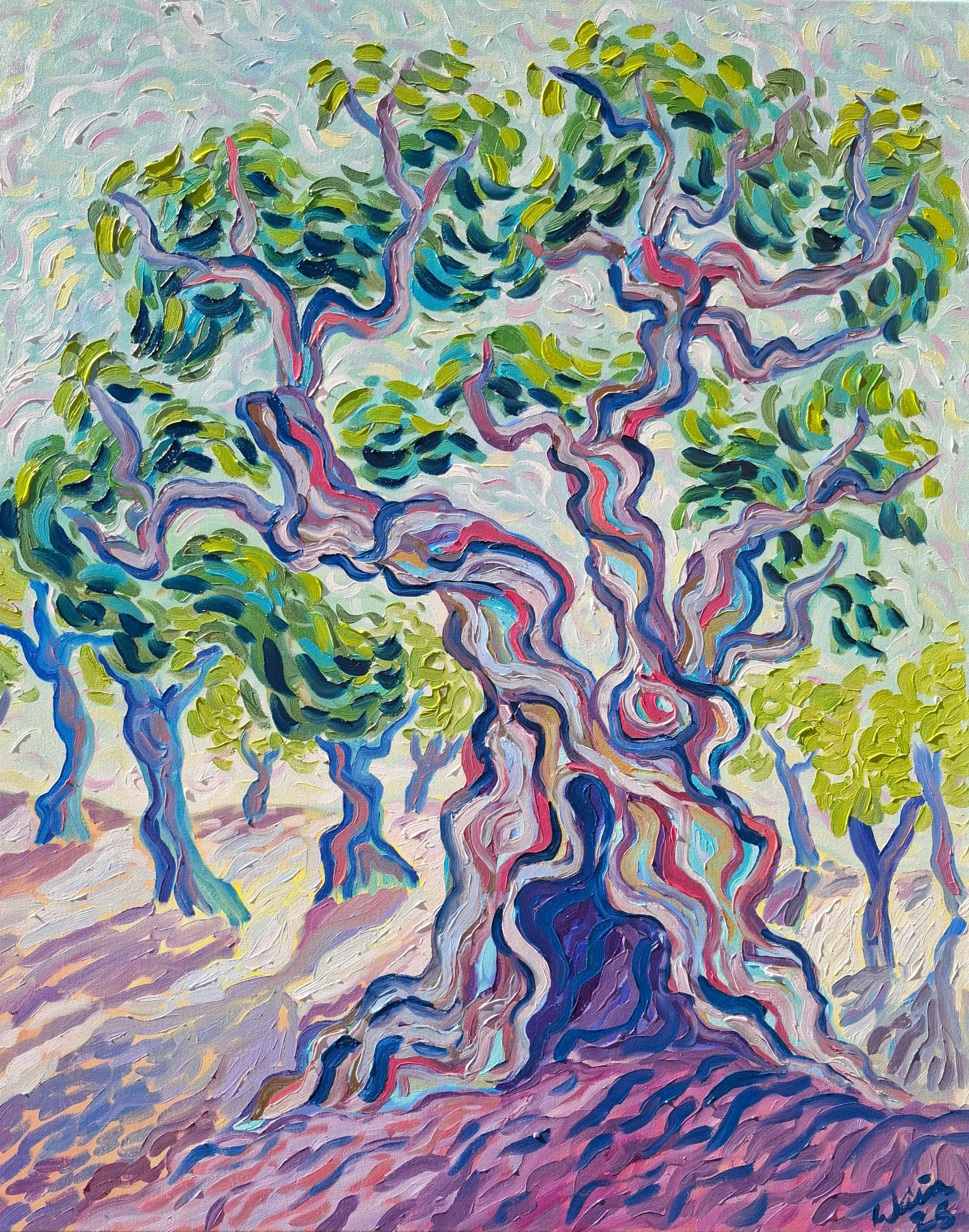 Mauve Olive Tree, Oil on canvas 80x100cm