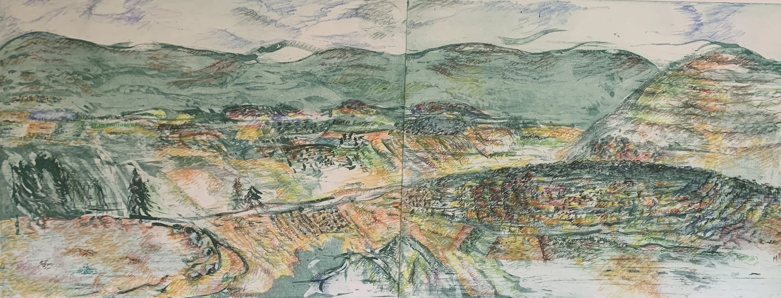 Jezreel Valley - Monotype & Gouache  by Bob Aronson