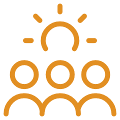 Sun rising over a group of people, symbolizing a sunrise or morning gathering