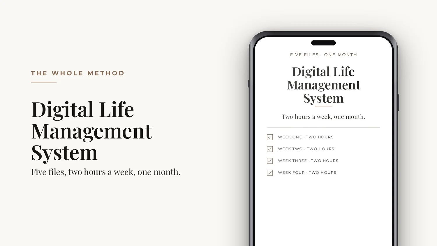 The Digital Life Management System on a phone screen, four weeks of two hours each.