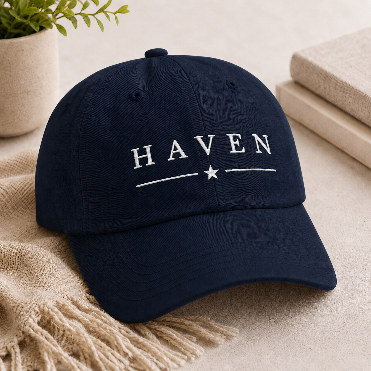 HAVEN™ White Embroidery on Navy Baseball Cap