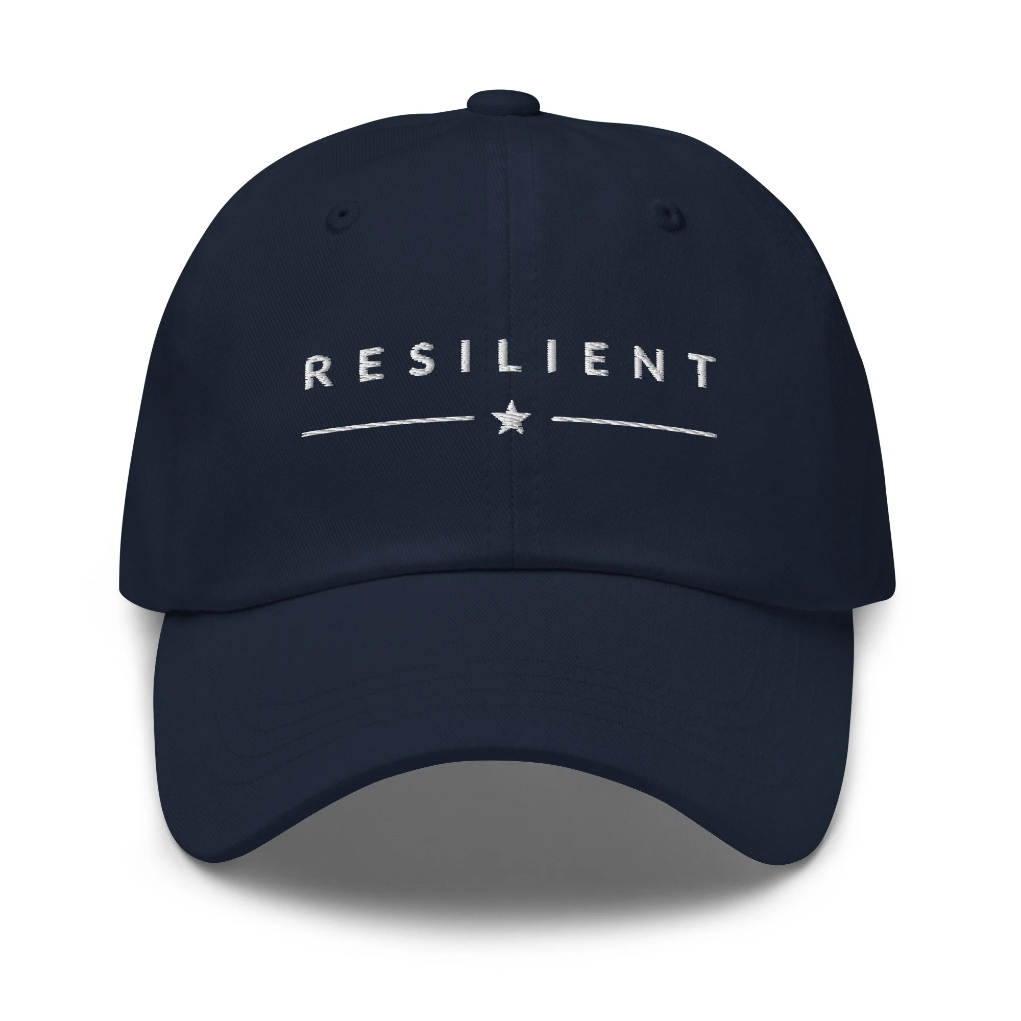 RESILIENT™ White Embroidery on Navy Baseball Cap
