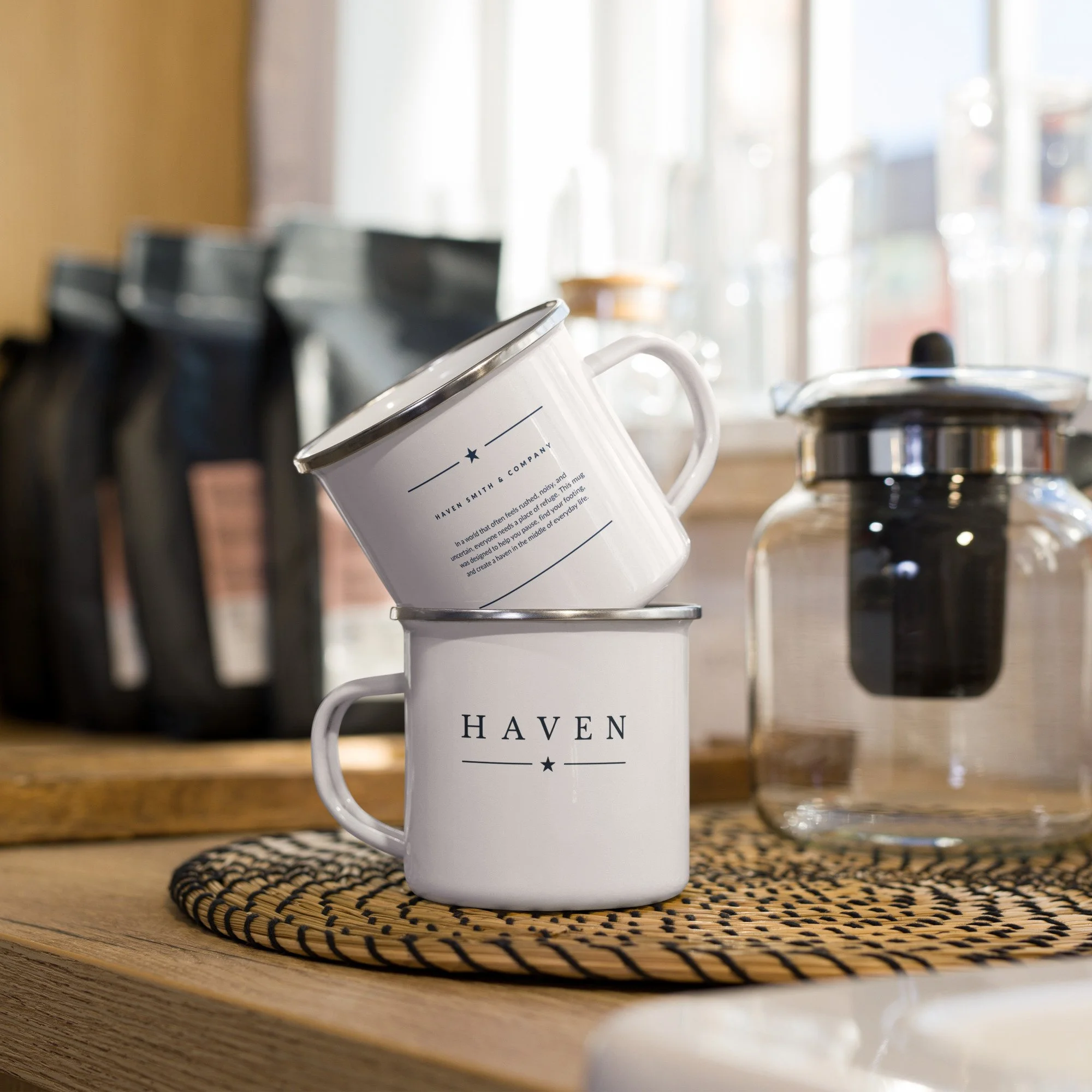 HAVEN™ Navy on White Enamel Mug