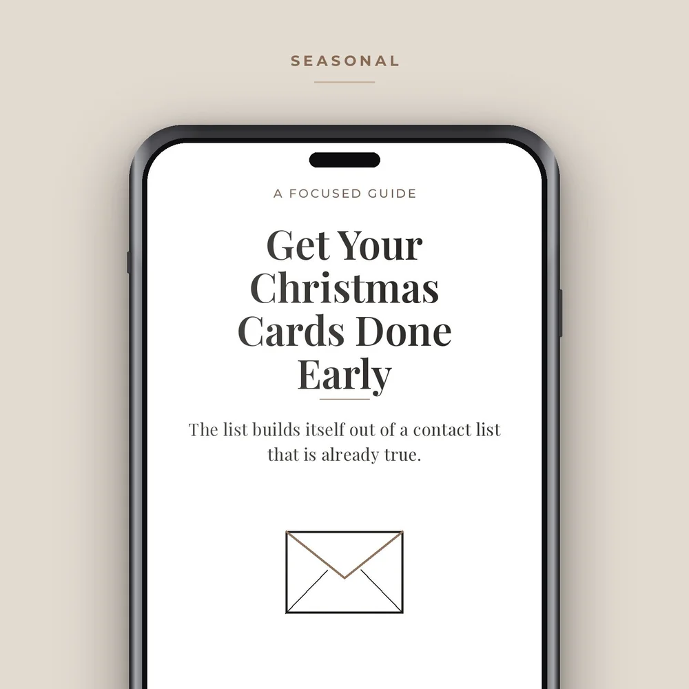 Get Your Christmas Cards Done Early on a phone screen, with a line drawing of an envelope.